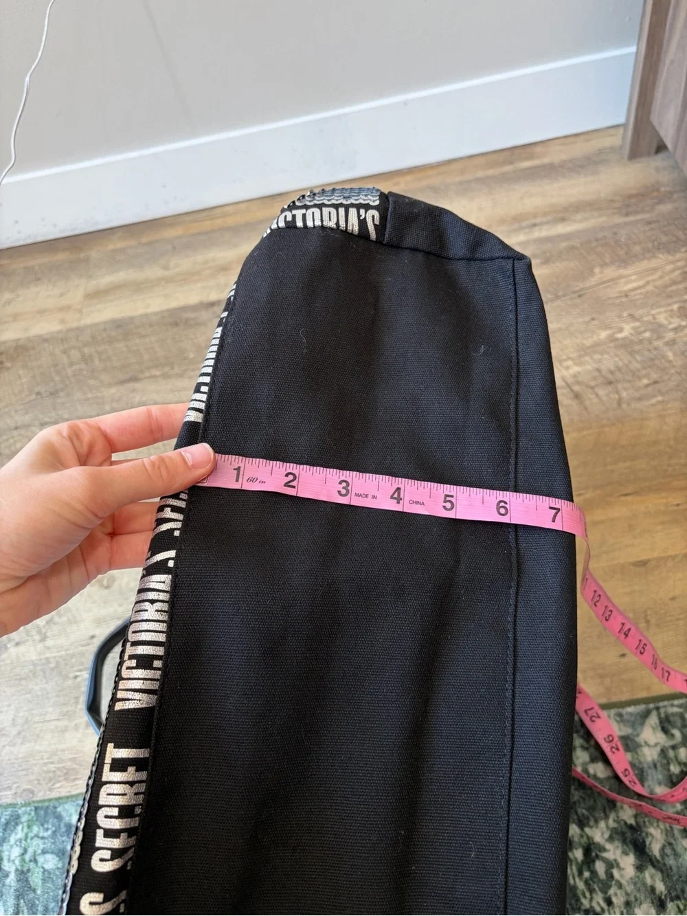Victoria’s Secret Silver and Black Sequin Striped Weekender Canvas Tote Bag